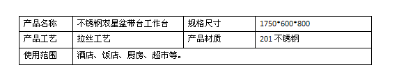 不銹鋼雙星盆帶臺工作臺規(guī)格型號